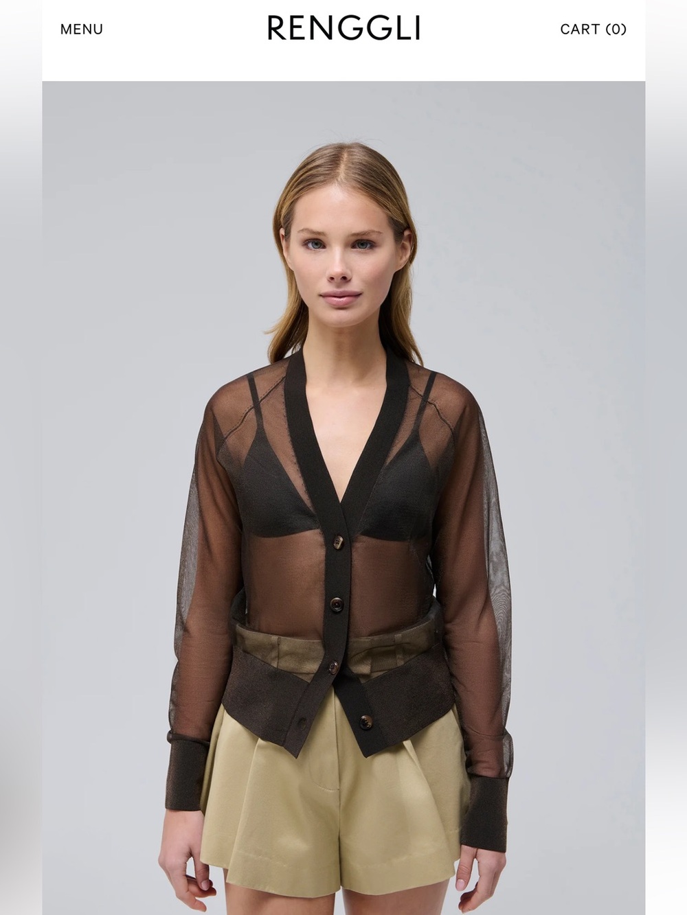 RENGGLI Sheer Knit Cardigan in Coffee